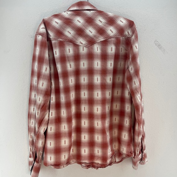 Wrangler Retro Premium Mens Long Sleeve Red Plaid Snap Button Western Shirt L - Picture 8 of 11
